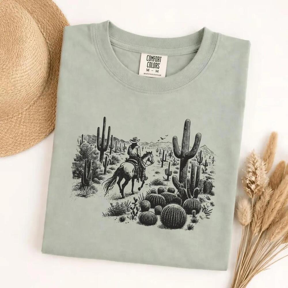 S Cowboy T-Shirt Western Horse Riding Desert Cactus Graphic Tee